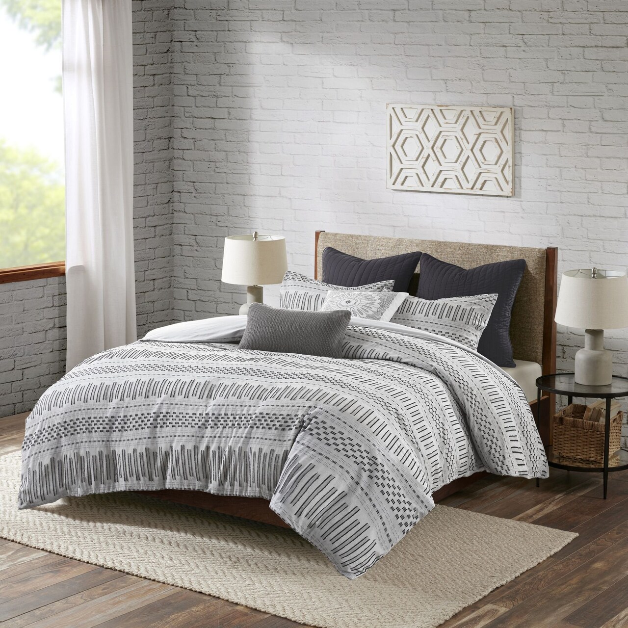 Edge Collections - 26" x 20" - Gray - Rhea Full Queen Grey Jacquard Duvet Set - 1 Set